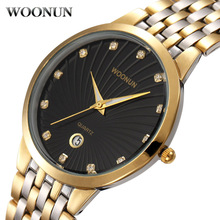 WOONUN-relojes de cuarzo con diamantes para hombre, de lujo, de acero inoxidable, ultrafino, dorado 2024 - compra barato