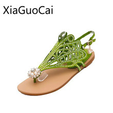 Sandalias planas con diamantes de imitación para mujer, chanclas de cristal para verano, promoción, 2019 2024 - compra barato