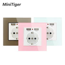 Minitiger Green Pink Colorful Crystal Glass Panel Dual USB Charging Port 2.1A 16A Russia Spain Wall Socket EU Power Outlet 2024 - buy cheap