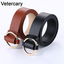 Newest Gold Round Buckle Belts black Leisure Women PU Leather Belt Metal Rings circle brown Strap Cinturones Mujer jeans student 2024 - buy cheap