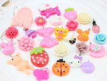 100pcs kawaii Resin animal, sweets,Flower,Miniature,Glitter, Deco cabochon Flatbacks pendant charm mix with Screw Eye Pin 2024 - buy cheap