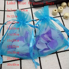 Lake Blue Organza Bags 100pcs/Lot 7x9 9x12 10x15 13x18 15x20 cm Jewelry Drawstring Bags Christmas/Wedding/Gift Packing Bags 2019 2024 - buy cheap