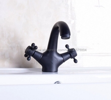 Black Oil Rubbed Brass Bathroom Sink Faucet Basin Mixer Tap Double Cross Head Handle Finish Hot and Cold Water Mixer Tap Nnf251 2024 - buy cheap