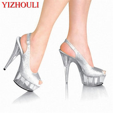 banquet high heel lady shoes nightclub dancing shoes Crystal appeal 15 cm heel sandals 2024 - buy cheap