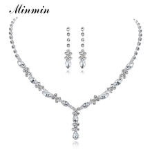 Minmin Simple hoja pequeña cristal nupcial conjuntos de joyas collar de diamantes de imitación pendientes largos cuentas africanas boda joyería conjuntos TL002 2024 - compra barato