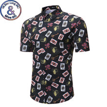 Мужская хипстерская летняя гавайская рубашка с коротким рукавом, 2018 Модная креативная рубашка с принтом покера, мужская повседневная брендовая рубашка Camisa Hombre 2024 - купить недорого