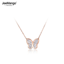 JeeMango Clay AAA Rhinestone Stainless Steel Chain Pendant Necklace Rose Gold Butterfly Choker Necklaces For Women Girls JN19047 2024 - buy cheap