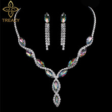 TREAZY-Conjunto de joyería nupcial con diamantes de imitación para mujer, collar y pendientes con cristales de colores, para baile de graduación y boda, juego de joyas para mujer 2024 - compra barato
