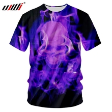 Ujwi-camiseta masculina 3d, gola redonda, estampa roxa, chama de caveiras, camiseta masculina tendência, hip hop, tamanho grande, roupa de rua unissex 2024 - compre barato