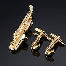 High-quality plating gold Cufflinks Ties Clip Sets Men's Mustache Music Sax Bat Cuff Links Tie Clip Set 2024 - buy cheap