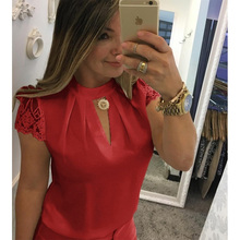 Blusa informal de Chifón con manga corta para verano, camisa Sexy con encaje para mujer, talla grande 5XL 2024 - compra barato