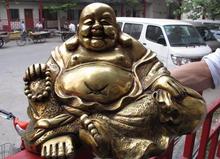 10 estatua china de Fane, bronce, cobre, saco dorado, monje, Arhat, risa feliz de Maitreya 2024 - compra barato