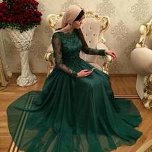 Vestidos De festa 2018 Dubai Dark Green Muslim Evening gown long sleeves lace appliques formal Mother of the Bride Dresses 2024 - buy cheap