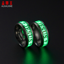 Auxauxme Punk Stainless Steel Luminous Jesus Cross Ring Steel/Gold Glow in Dark Religious Jewelry Fashion Male Ring For Prayer 2024 - buy cheap