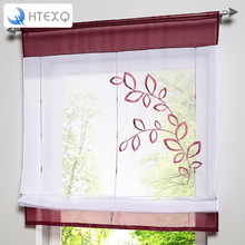 Roman shade European window curtain embroidery style tie up  kitchen curtain voile sheer tab top window brand curtains cortinas 2024 - buy cheap