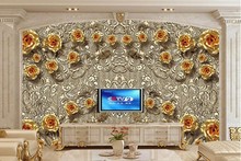 Custom Luxurious Gold Rose painting wallpaper,restaurant hotel living room tv sofa wall bedroom papel de parede large murals 2024 - buy cheap