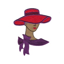 Tan Red Hat Lady with Sequined Earring and Hat Band Iron On Patch-Large Custom Patch 2024 - buy cheap