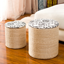 Rattan straw storage stool change shoes stool storage stool can sit people covered storage box sofa stool ottoman 2024 - buy cheap