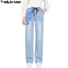 Floral printed women jeans female loose boyfriend denim jeans women's long wide leg pants ladies large sizes with high waist 2024 - buy cheap