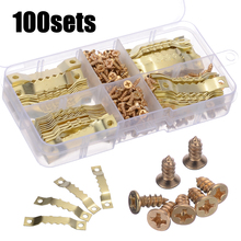 Hot Sale 100 Sets 45*8mm Golden Hanging Picture Photo oil Painting Mirror Frame Saw Tooth Hooks Hangers Frame Hooks + Screws 2024 - buy cheap