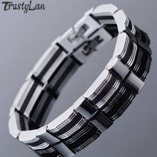 Trendy Black Silicone Bracelets For Men 10MM Wide 316L Stainless Steel Man Bracelet Bangle Fashion Jewelry Accessories TrustyLan 2024 - buy cheap