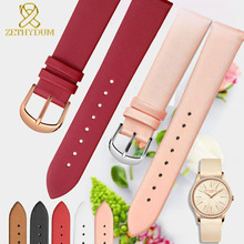 Reloj de pulsera de cuero genuino para mujer, pulsera de reloj de moda para estudiantes, de 10, 12, 14, 16, 18 y 20mm, Correa simple de color rosa 2024 - compra barato