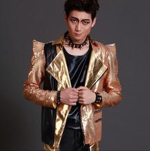 Gold splice fashion men suits designs stage costumes for singers men sequin blazer dance clothes jacket star style dress punk 2024 - buy cheap