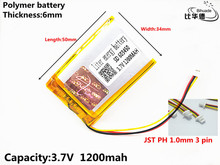Jst ph-bateria de íon de lítio polímero, 1.0mm, 3 litros, 3.7v, 1200mah, 603450 para tablet, pc, banco, gps, mp3,mp4 2024 - compre barato