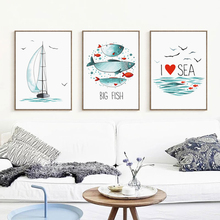 Nordic Minimalist Marine Fish Sailboat And Seagull Poster Print Canvas Painting Picture Home Wall Art Decoration Wall Stickers 2024 - buy cheap