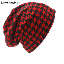 LOVINGSHA Brand Autumn Winter Dual-use Hat For Ladies thin Skullies Beanies Vintage Geometric Design Women Scarf Face Mask HT028 2024 - buy cheap
