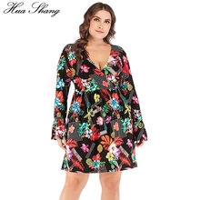 Женское платье-туника с длинным рукавом, V-образным вырезом и цветочным принтом 2024 - купить недорого