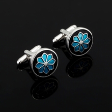 High Quality Vintage Cufflinks for Mens New Brand Men Jewelry Blue flower Cufflinks for Wedding 2018 Christmas Gift jewelry 2024 - buy cheap