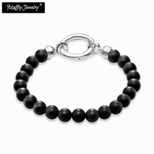 Black Matt Obsidian & Silver Clasps Bracelets,2017 Beads Heart Super Deals Gift In Silver,Europe Style Jewelry,Gift for Women 2024 - buy cheap