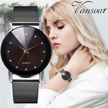 Relógio de pulso feminino vansvar, relógio casual de quartzo em aço inoxidável com pulseira de malha para mulheres 2024 - compre barato