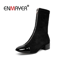 ENMAYER Ankle boots Short boots Square Toe Fashion Boots Women Autumn Winter Casual Shoes Black Thick heels Rubber Zipper CR1460 2024 - buy cheap