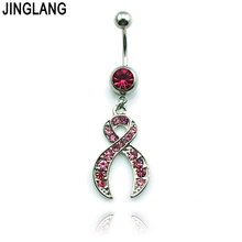 JINGLANG Newest Fashion Belly Button Rings Stainless Steel Barbell Dangle Pink Rhinestone Scissors Navel Body Piercing Jewelry 2024 - buy cheap