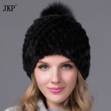 Hot sale real mink fur hat for winter women's mink point cap hats with fur fox pompons 2020 brand new thick female cap 2024 - buy cheap