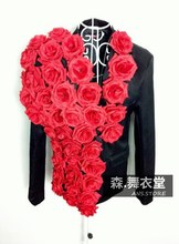 S-5xl ! 2021 Men's New Fashion Slim Dj Nightclub Singer Red Rose Court Suit Men Jacket Costumes Formal Dress 2024 - buy cheap