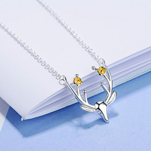 New 925 Sterling Silver Cute Animal Christmas Deer Horn Necklace Pendant Sterling Silver Necklace Chain Brand Jewelry 2024 - buy cheap