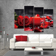 Wall Art Pictures 4 Piece Canvas Art Posters Prints Calligraphy Candle Rose Flower on Canvas Paintings Canvas Painting No Frame 2024 - buy cheap