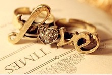 Kpop-anillo vintage de corazón con letras de amor para mujer, joyería ajustable doble, venta al por mayor, envío gratis 2024 - compra barato
