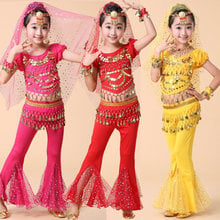 Одежда для девушек в Стиле Болливуда для индийского выступления, детские костюмы для танца живота, одежда для восточных танцев с блестками 2024 - купить недорого