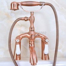 Antique Red Copper Clawfoot Bathtub Faucet Telephone Style Handheld Shower lna165 2024 - buy cheap