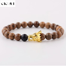 OIQUEI Newest Wooden Beads Strand Bracelet Men Handmade Buddha Wood Gold Color Alloy Dragon Head Beaded Bracelets Jewelry 2018 2024 - buy cheap