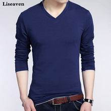 Liseaven-Camiseta de manga larga para hombre, Camisa de algodón con cuello en V, de otoño 2024 - compra barato