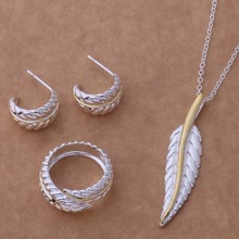 Personalized Jewelry Set silver plated feather pendant necklace  earrings and ring beautiful birthday gift factory price 2024 - buy cheap