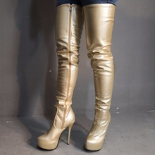 Fashion Street Style Luxury Metal Color Over the Knee Boots High Heel Round Toe Motorcycle Long Cowboy Boots Shoes Woman Botas 2024 - buy cheap