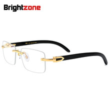 Brightzone Foreign Trade Rimless Vintage Men Glasses Women Pure Natural Ox Horn Black Prescription Spectacle Frame Precious 2024 - buy cheap