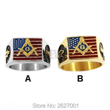 Wholesale American Flag Masonic Biker Ring Stainless Steel Jewelry Silver Color Gold USA Flag Motor Biker Men Ring SWR0634 2024 - buy cheap