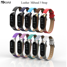 Boorui pulseira de couro miband 3, acessórios inteligentes para xiaomi mi band 3, pulseira de substituição anti-perda, cinto esportivo com estojo de metal 2024 - compre barato